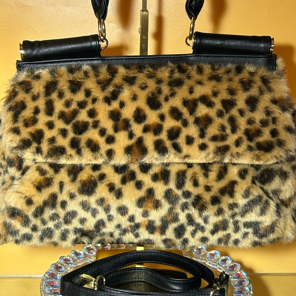 Paradox Leopard Print Faux Fur Crossbody Bag  Approx. 16” x 19” x 4.5” NWOT